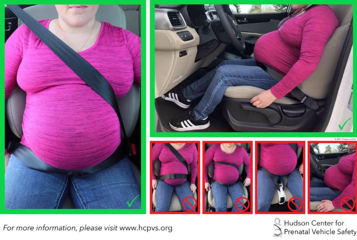 Pregnant woman wearing seatbelt